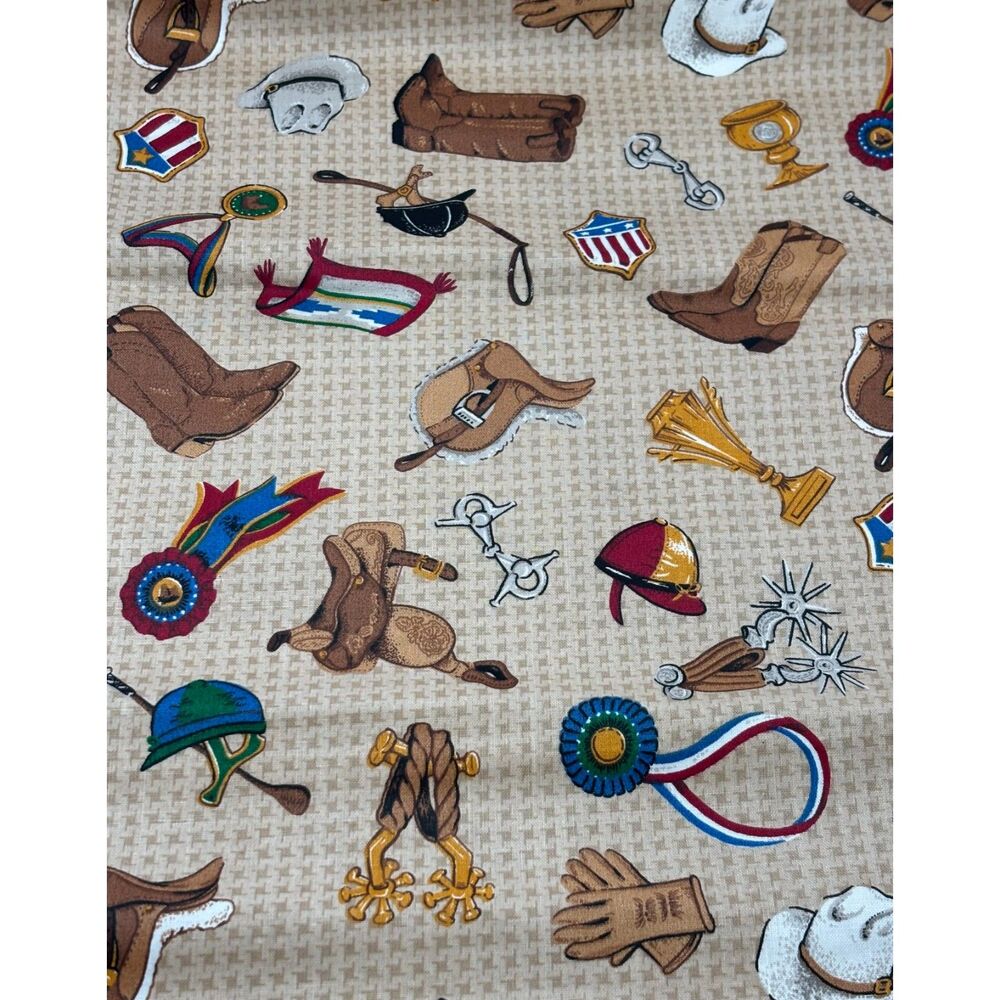 Vintage Cranston Print Works Western Cowboy Equestrian Cotton Fabric 2 Pieces